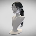 Game and Movie Character 3D Model Asian Female with Black Ponytail Hair on White Mannequin