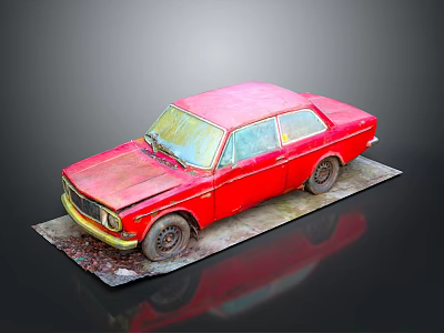Vintage Red Car Model With Classic Design And Worn Exterior Details 3d model