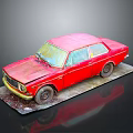 Vintage Red Car Model With Classic Design And Worn Exterior Details