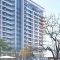 Modern High Rise Residential Building With Glass Curtain Walls Greenery And Outdoor Courtyard