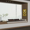 Bay Window Interior Design With Blinds Bench Cushions Table Vase Plant Yellow Painting And Bookshelf