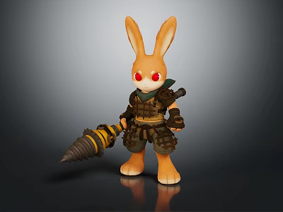 Armored Rabbit Toy Figure With Red Eyes Holding Spiked Weapon 3d model