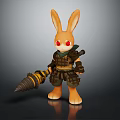 Armored Rabbit Toy Figure With Red Eyes Holding Spiked Weapon