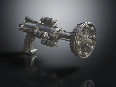 Futuristic Sci Fi Weapon With Detailed Mechanical Gear Structure And Grip Handle 3d model
