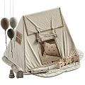 Neutral Style Canvas Kids Play Tent With Exquisite Wooden Toys And Cute Decorative Balloons