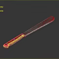 Household Kitchen Utility Knife with Orange Handle Red Stained Blade and Metal Rivets
