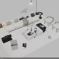 Modern Living Room White Sofa And Coffee Table Set With Marble Top Area Rug And Green Plant