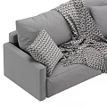 Modern Gray Two Seater Sofa With Geometric Pattern Pillows And Knitted Blanket 3d model