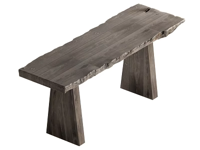 Rustic Wooden Bench With Natural Edge And Solid Wood Support Legs 3d model