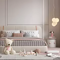 Cozy Kids Room Interior With Bed Stuffed Toys Bookshelves Pendant Lights And Soft Rug