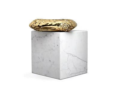 Stylish Gold Stone Shaped Top Side Table With White Marble Base 3d model