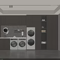 Modern Laundry Room With Built in Washing Machines And Storage Cabinetry