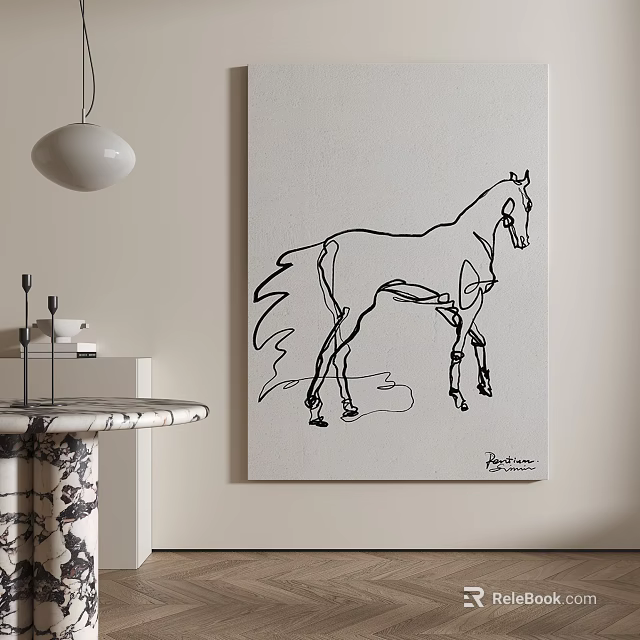 Minimalist Single Line Horse Drawing Canvas Wall Art For Modern Home Interior Decor 3d model