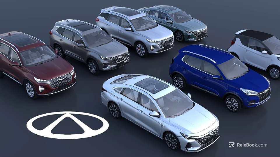 Various Car Models Including SUV And Sedan With Different Colors And Brand Logo 3d model 
