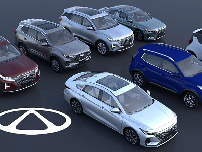Various Car Models Including SUV And Sedan With Different Colors And Brand Logo 3d model