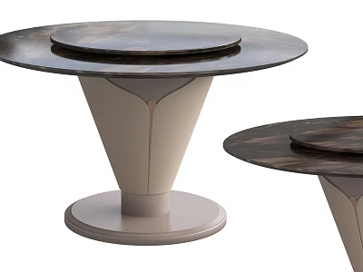Round Dining Table With Dark Tabletop And Light Colored Conical Base Design 3d model