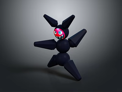 Cartoon Style Black 3D Game Character With Multiple Appendages Red Eyes And Pink Facial Features 3d model