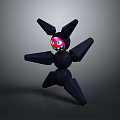 Cartoon Style Black 3D Game Character With Multiple Appendages Red Eyes And Pink Facial Features