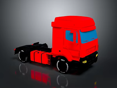 Red Truck Cab 3D Render With Blue Windshield And Black Wheels 3d model