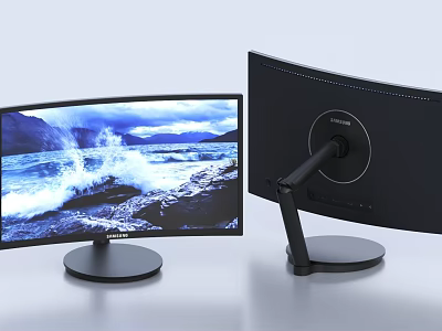 Curved Computer Monitors With Landscape Display And Modern Stand Design Front Back View 3d model