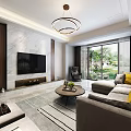 Modern Elegant Dining And Living Space With Marble Floor Round Dining Table And Stylish Chandelier