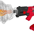 Red And Black Toy Gun With White Smoke Effect And Detachable Parts