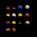 Multiple Safety Hats In Various Colors And Styles Displayed On Black Background