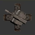 3D Rendered Rusty Mecha Model With Gun Turret In Gray Brown Standing Pose