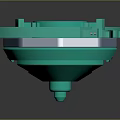 Green Spinning Top Toy With Colorful Blades And Central Character Emblem