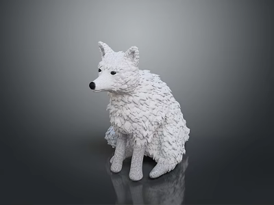 White Wolf Sculpture With Feather Like Texture Sitting On Smooth Surface 3d model