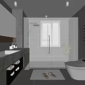 Modern Gray Bathroom Interior Design With Marble Vanity Shower Enclosure And Freestanding Bathtub 3d model