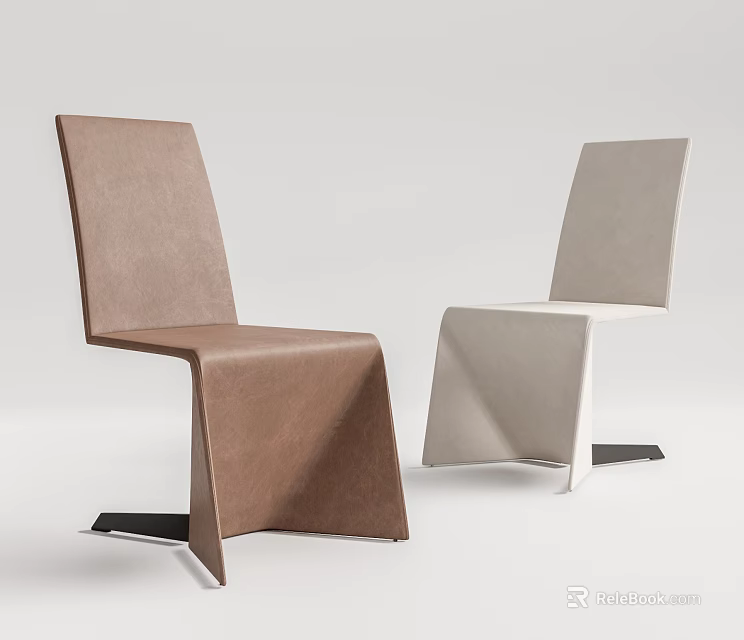 Modern Minimalist Dining Chairs In Brown And Beige With Geometric Upholstered Design 3d model 