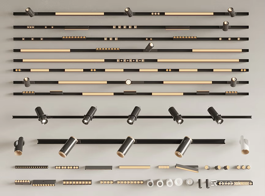 Various Modern Recessed and Spotlights With Metal Finish And Installation Accessories 3d model 