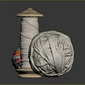 Colorful And White Yarn Balls With Wooden Spool On Black Surface