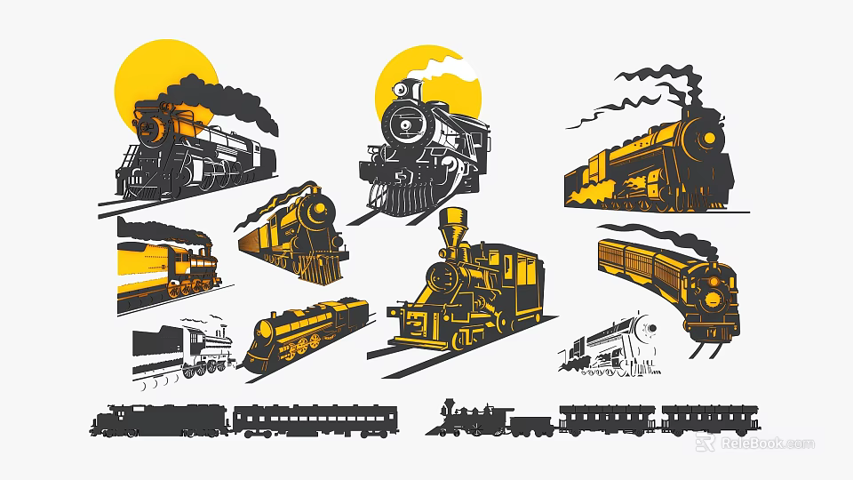 Vintage Steam Locomotive Illustrations Showcasing Functional Train Designs And Classic Styles 3d model 