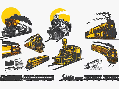 Vintage Steam Locomotive Illustrations Showcasing Functional Train Designs And Classic Styles 3d model