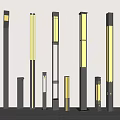 Outdoor Lights with Various Columnar Designs Black Frames and Long Luminous Strips in Different Heights 3d model