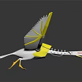 Yellow and White Paper Crafted Bird With Spread Wings on Reflective Surface 3d model