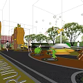 Children's Play Area Design With Honeycomb Shaped Structures Slides And Green Plants