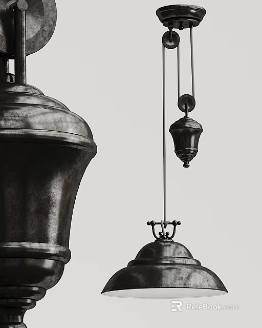 Vintage Industrial Metal Chandelier With Hanging Chains And Decorative Shades Design 3d model 
