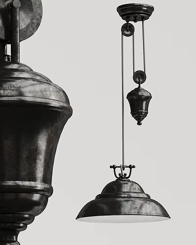 Vintage Industrial Metal Chandelier With Hanging Chains And Decorative Shades Design 3d model