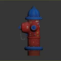 Red And Blue Fire Hydrant Design With Chain Detail On Gray Background 3d model