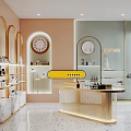 Elegant Modern Boutique Interior With Gold Arch Decorations Display Shelves And Counter