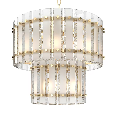 Elegant Modern Crystal Chandelier with Transparent Glass Strips and Gold Metal Frame Geometric Design 3d model
