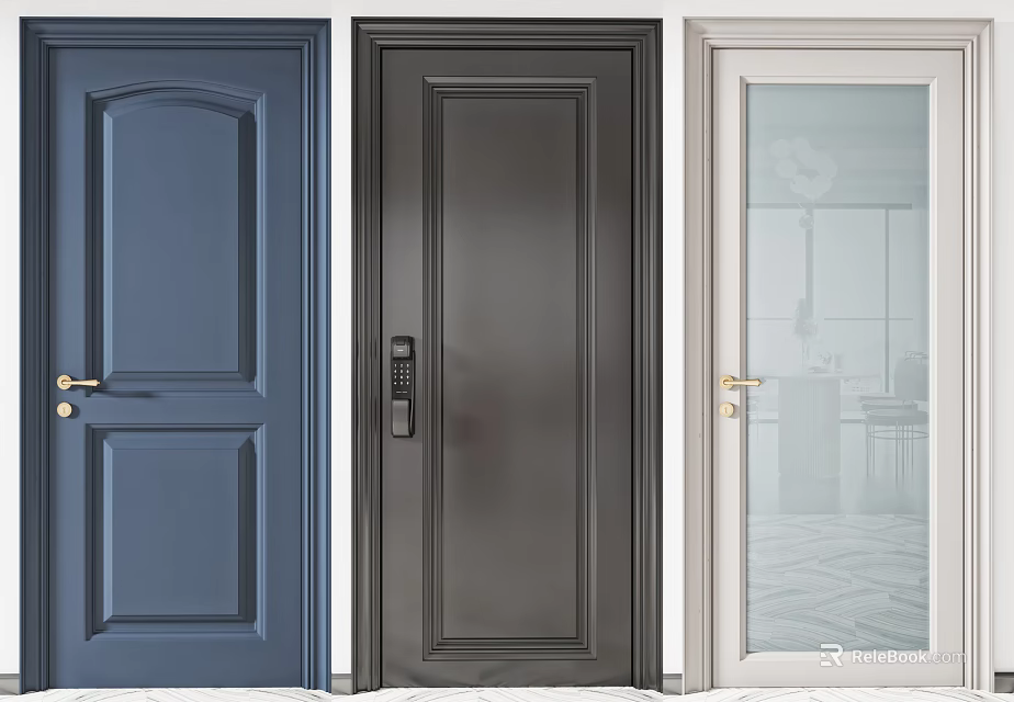 Modern Interior Hinged Doors With Various Colors And Glass Panel Design 3d model