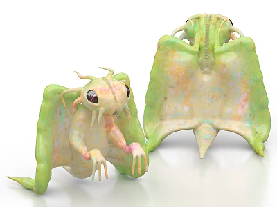 Handmade Green Creature Sculptures With Textured Surfaces And Color Gradients 3d model
