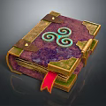 Ancient Grimoire Featuring Purple Cover Golden Edges Blue Spiral Design And Red Ribbon Bookmark
