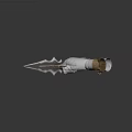 White Hand Holding Ornate Sword With Golden Accents Black Details And Chain