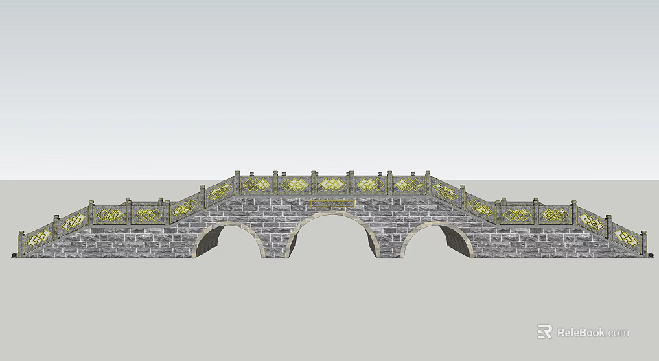 Traditional Stone Arch Bridge With Decorative Railings And Multiple Arches Structure Design 3d model 