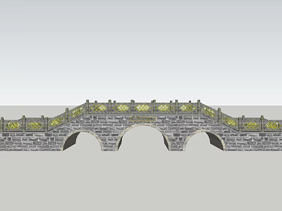 Traditional Stone Arch Bridge With Decorative Railings And Multiple Arches Structure Design 3d model